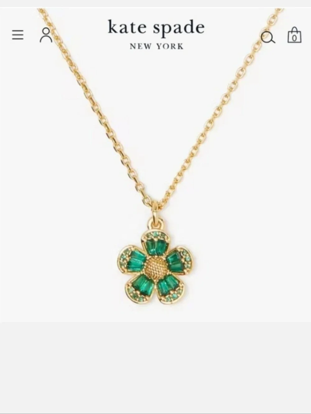 Kate Spade Fleurette Cubic Zirconia Pendant Necklace Green NWT